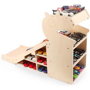 Étagère de rangement pour voitures jouets dinosaures en bois, 4 niveaux avec piste de glisse pour l'organisation de la chambre des enfants - Product Image 3