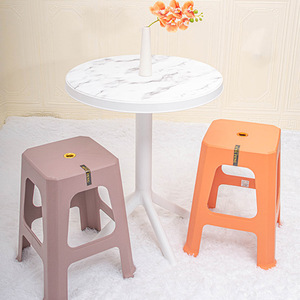 Mesa de Comedor Redonda de Plástico Blanca, Ensamblada, para Hogar, Restaurante, Sala de Estar - Product Image 4