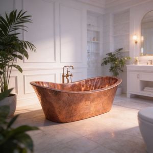 Compre una bañera de forma ovalada hecha de cobre, de estilo moderno y artesanal, para uso en el baño, de exportadores. - Product Image 4