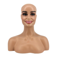 Tête de Mannequin Féminin en Silicone Réaliste avec Épaules et Cils, Cheveux Synthétiques, Souriant, pour Affichage, Buste de Dropshipping