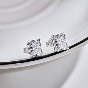 Dylam 925 Sterling <b>Silver</b> Rhodium Plated Solitaire Radiant Cut 8A Cubic Zirconia CZ Anniversary <b>Stud</b> <b>Earrings</b> for Women - Product Image 6