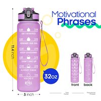 Botellas de agua deportivas portátiles grandes de 1 litro, de plástico esmerilado multicolor, con marcador de tiempo y pajita.