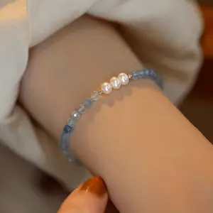 Zooying Modeschmuck Designer verstellbare elegante natürliche Süßwasser perle 14K Chian Aquamarin Perlen Kristall Charm Armband