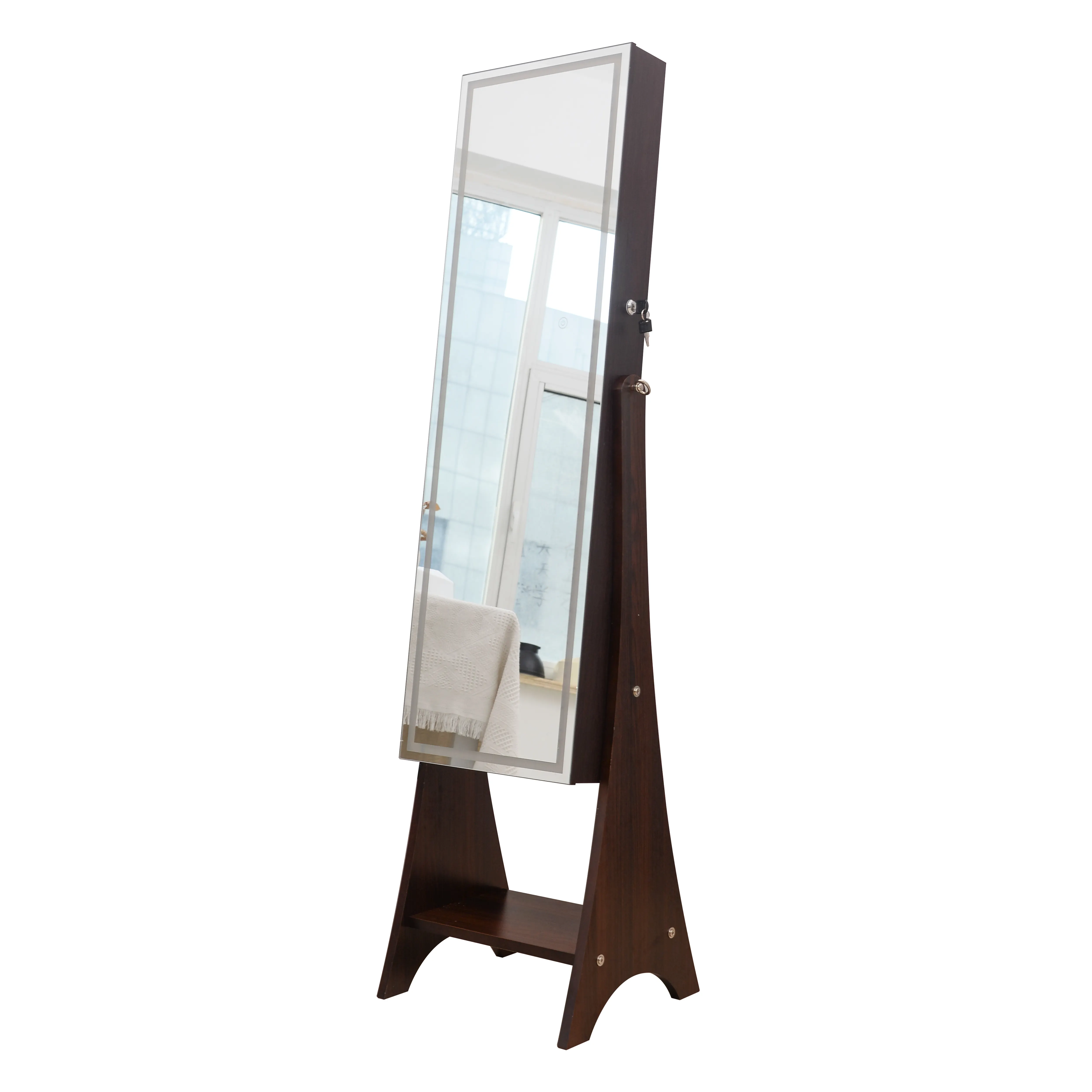 stock in U.S. Multi-function wood jewelry cabinet with mirror storage full body makeup mirror bathroom cabinet with mirror