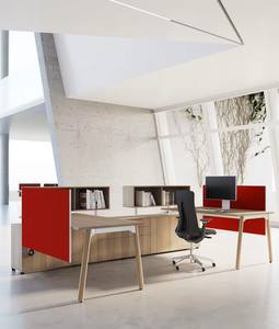 Meubles de bureau, poste de travail exécutif moderne modulaire convertible en bois pour 2 personnes - Product Image 5