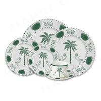 Service de table en porcelaine Palmier émeraude : Vaisselle en céramique haut de gamme idéale pour la vente au détail, les mariages sur le thème de la jungle