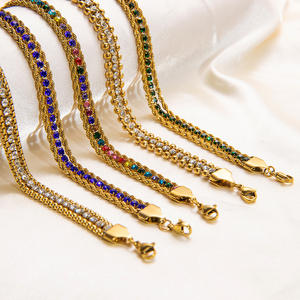 European American Style Retro Stainless Steel Bracelet 18K Gold Plated Three Layer Micro Set Zircon <b>Titanium</b> Steel <b>Chain</b> - Product Image 1