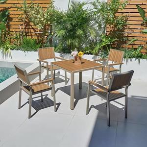 <b>Outdoor</b> Furniture Set French Coffee <b>Table</b> <b>Plastic</b> Wood Dining Set for Courtyard Villa Hotel & Park Use - Product Image 1