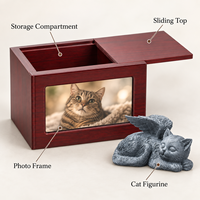 Urne funéraire moderne en bois Zheng Xin pour chat et chien avec cadre photo, cercueil rectangulaire pour fournitures funéraires d'animaux de compagnie