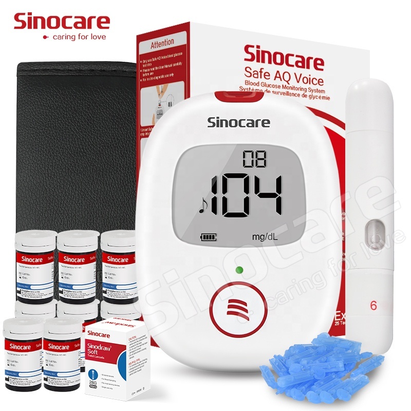 Многофункциональная система контроля уровня сахара в крови Sinocare Safe AQ Voice, Цифровой глюкометр с голосовым управлением, 200 шт. тестовых полосок