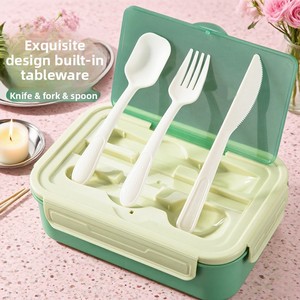 Fiambrera Bento portátil de 3 compartimentos, vajilla de plástico <span class=keywords><strong>Rectangular</strong></span> reutilizable para la escuela, contenedor de alimentos conservados para microondas - Product Image 3