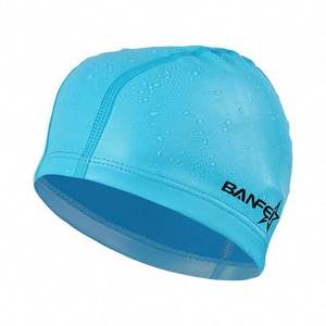 Bonnet de bain unisexe confortable en nylon enduit PU 2024, imperméable, couleur unie, avec logo personnalisé pour femmes et hommes - Product Image 6