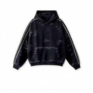 Sudadera de Invierno Negra de Alta Calidad, 100% Algodón, Estilo Desgastado, Gruesa, Ecológica, Resistente al Viento, con Logotipo Personalizado Estampado - Product Image 1