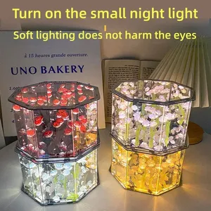 Creativo LED marco de fotos luz nocturna DIY tulipán Rosa espejo cubo lámpara hecha a mano cuadrado regalo <span class=keywords><strong>para</strong></span> dormitorio luz nocturna regalo de cumpleaños - Product Image 4