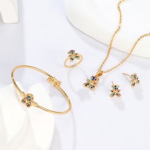 Ensemble de bijoux fantaisie NYH plaqué or, motif ours mignon en zircon coloré, collier, boucles d'oreilles, bague et bracelet pour enfants - Product Image 1