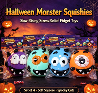 Ensemble de jouets Squishy Monstre d'Halloween, jouet anti-stress à remontée lente et souple, jouet de décompression Monstre mignon, cadeau de fête