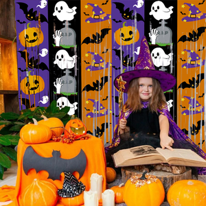 Tela de Fondo Decorativa para Fiesta Temática de Halloween 2025 con Diseño de Calabazas, Fantasmas y Murciélagos - Product Image 1