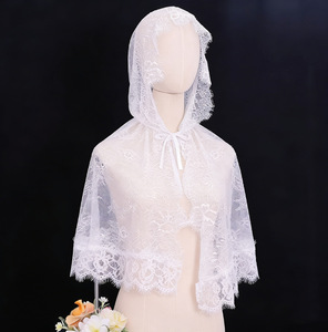 Accessoires pour cheveux NianCan : Voile de mariée en dentelle blanche, châle en maille musulmane, magnifique accessoire de mariage pour la mariée - Product Image 6