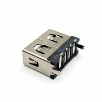Prise USB 2.0 Type A Femelle à Angle Droit 4 Broches pour Montage sur PCB, Jack 3A Plaqué Or, LCP UL94V-0, Receptacle pour Assemblage de PCB