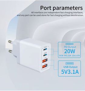 55W Fast Charging 4 Ports Multiple Charger Dual <b>USB</b>-A Plug 2 PD20W QC3.0 Power <b>Adapter</b> <b>Type</b>-<b>c</b> Power Supply for iPhone Samsung - Product Image 3