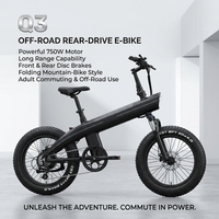 Vélo de montagne électrique pliable Q3, 48V 750W, 20 pouces, batterie au lithium 13Ah, 7 vitesses, transmission arrière, 50 km/h, vélo électrique tout-terrain pour trajets quotidiens