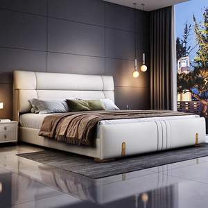 2025 नवीनतम राजा आकार के डबल असलवाले बिस्तर फ्रेम चमड़े के बेडरूम सेट डिजाइन रानी आकार लकड़ी के बॉक्स-होल्डर्ड चमड़े के बिस्तर - Product Image 3