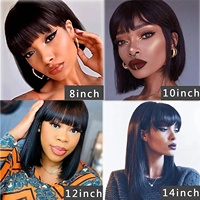 Wig Bob grosir dengan poni murah rambut manusia Brasil mentah wig Bob pendek rambut manusia tanpa lem wig depan renda UNTUK WANITA HITAM
