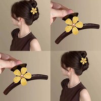 Pince à cheveux requin en acétate, motif floral de luxe, fleur jaune, douce, pour femmes, ornement de fixation pour l'arrière de la tête