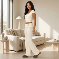 Ensemble pull deux pièces décontracté en maille torsadée pour femme avec logo personnalisé, haut court boutonné et pantalon large pour l'automne-hiver