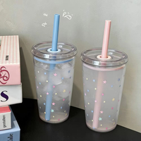 Gobelet en plastique transparent de style coréen Star 450ML, multi-couleurs, épaissi, pour café, eau ou lait, idéal pour le bureau, parfait pour l'été