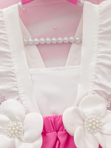 Vestito Estivo per Bambine con Decorazione Floreale Tridimensionale, Spalline, Pizzo Plissettato, Piccola Manica a Volant e Fiore di Perle - Product Image 3