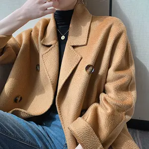 Custom Camel Pea Coat Wool Trench High Quality Double Breasted Women Ladies Lightweight Long Work Office Formal Coat
