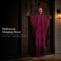 Squelette suspendu d'Halloween SIPKLR de 47,24 pouces avec yeux LED rouges, décoration fantôme noir et rouge pour la maison et les fêtes