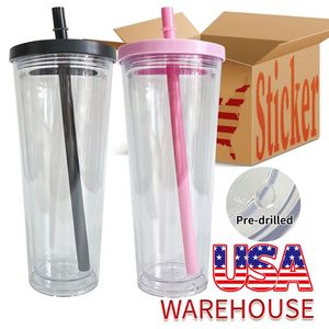 Custom LogoBulk 24 Oz Reusable Boba Double Wall Clear Insulated Bubble Tea <b>Cup</b> <b>Plastic</b> Acrylic Snow Globe Tumbler With Straw - Product Image 2