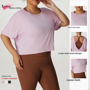 Blus Olahraga Ukuran Besar Lintas Batas, Pakaian Yoga Fitness, Kaos Olahraga Lengan Setengah, Atasan Wanita Kerah Bulat Kasual - Product Image 3