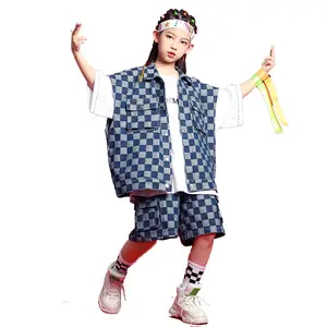 SKYKINGDOM kids' Denim Vest Sleeveless Jean Jackets unisex Jacquard hip hop oversized denim jacket sets for kids