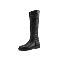 Bottes d'équitation d'hiver montantes en cuir véritable à talon épais avec boucle de fermeture