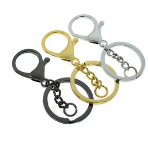 Alloy metal 35mm lobster clasp link chain keyring round flat blank O ring key ring chain DIY keyring accessories jewelry