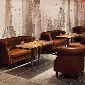 <span class=keywords><strong>Bar</strong></span> rétro canapé stand barre lumineuse petite taverne Dessert boutique lait thé boutique café américain table et chaise ensemble - Product Image 2