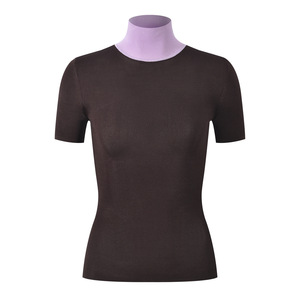 Maglione a maglia da <span class=keywords><strong>donna</strong></span> con collo alto stile elegante Colorblock autunnale Casual a <span class=keywords><strong>manica</strong></span> <span class=keywords><strong>corta</strong></span> a maglia aderente - Product Image 1