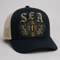 Casquette Trucker Vintage à 5 Panneaux avec Impression High Crown, Visière en Mousse et Dos en Maille, Style West Coast Chicano Streetwear Urbain, Vente en Gros
