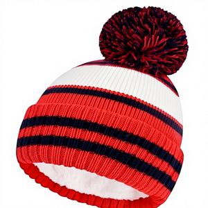 Bonnet d'hiver personnalisé OEM pour enfants et tout-petits, en polaire chaude, pour le ski, 2-7 ans, bonnet rayé décontracté 100% acrylique unisexe pour bébés garçons - Product Image 4