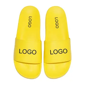 2021 China Shoe Manufacturing Custom Logo men yellow PVC Slippers new color With Embossed Printing Flip Flops For Company