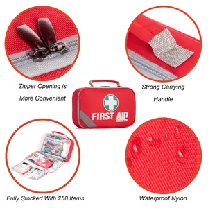 Competitive Price Super Quality 258 Piece Set First Aid Kit Red First Aid Travel First Aid Kit Bag For Outdoor School Family