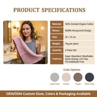 Serviettes de toilette Tavelya, prix usine, 100% coton biologique, tissage gaufré, séchage rapide, compressées, absorbantes, sans peluches, lot de 4, pour adultes