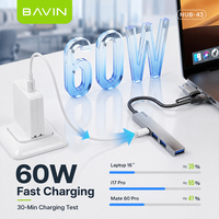 BAVIN Hub USB C 5-en-1 43 60W PD Station de charge 2-en-1 Type C USB A Adaptateur en aluminium 5 Gbps pour ordinateur portable, tablette, smartphone, PC