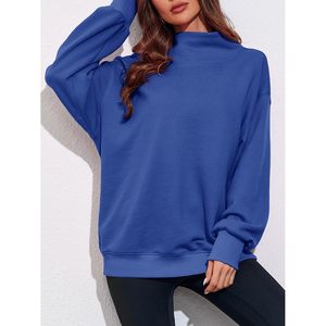 Sweat-shirt à col roulé oversize pour femme, pull à manches longues, hauts décontractés, anti-rides, tricoté en polyester - Product Image 6