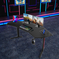 Personnalisé 1.8m en forme d'aile rvb bureau de jeu grand mobilier de bureau à domicile lumières LED en fibre de carbone métal 1.8m table d'ordinateur pour