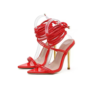 Chaussures à talons hauts pointus pour femmes, sandales à talons aiguilles style défilé, chaussures compensées à brides croisées pour dames - Product Image 5