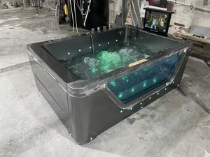 Baignoire de massage à remous en acrylique de luxe de grande capacité pour deux personnes, design moderne avec deux côtés en verre, baignoire SPA d'hydrothérapie intérieure - Product Image 5